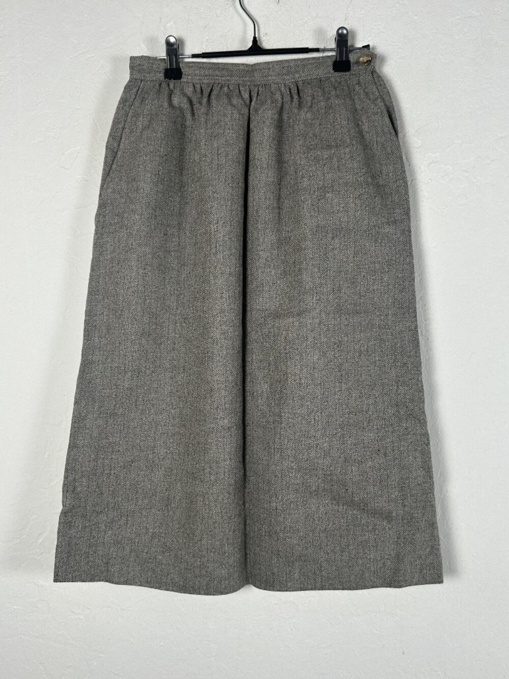 Vintage Evan-Picone Gray Herringbone Wool Blend Midi Skirt 10 ILGWU Union Made